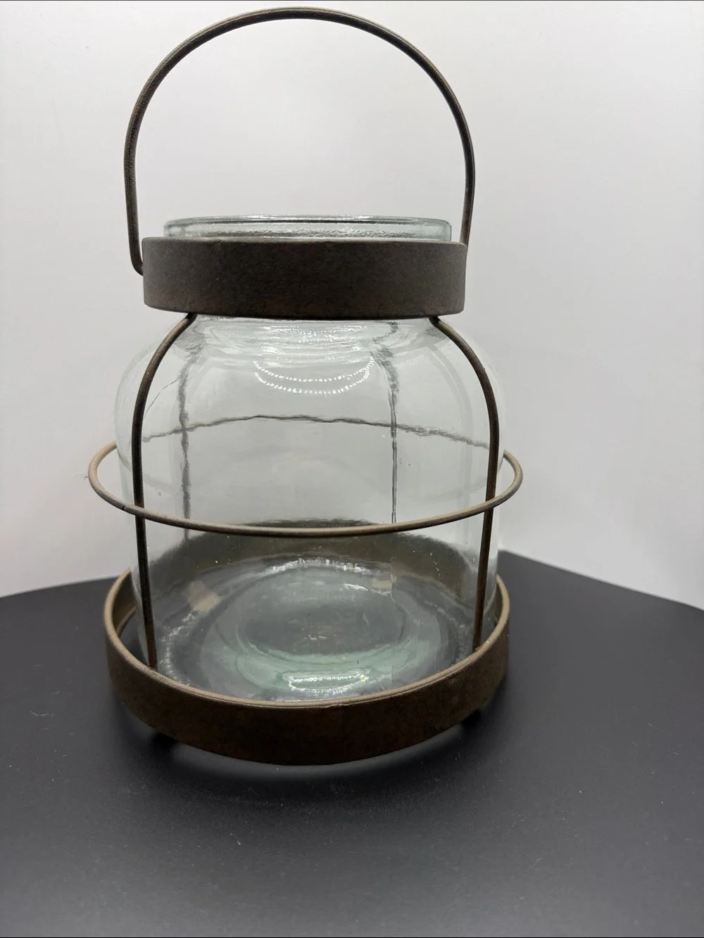 Rustic Glass Lantern with Brown Metal Cage - Home Accents